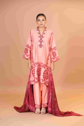 Tussar Chanderi Silk Suit - (Peach)