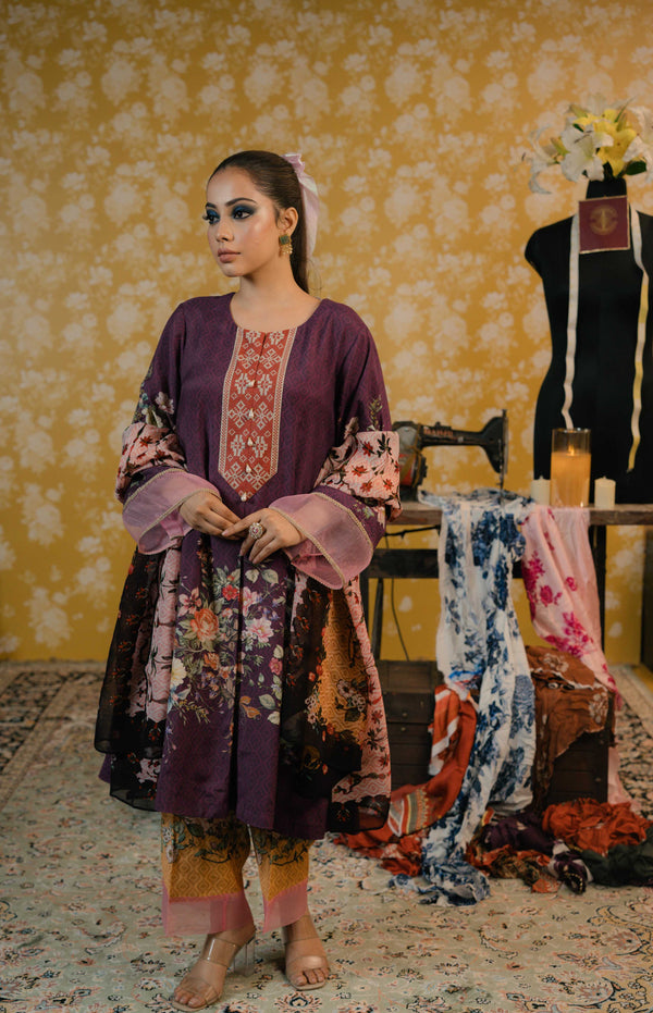 Muslin Cotton Suit- Purple