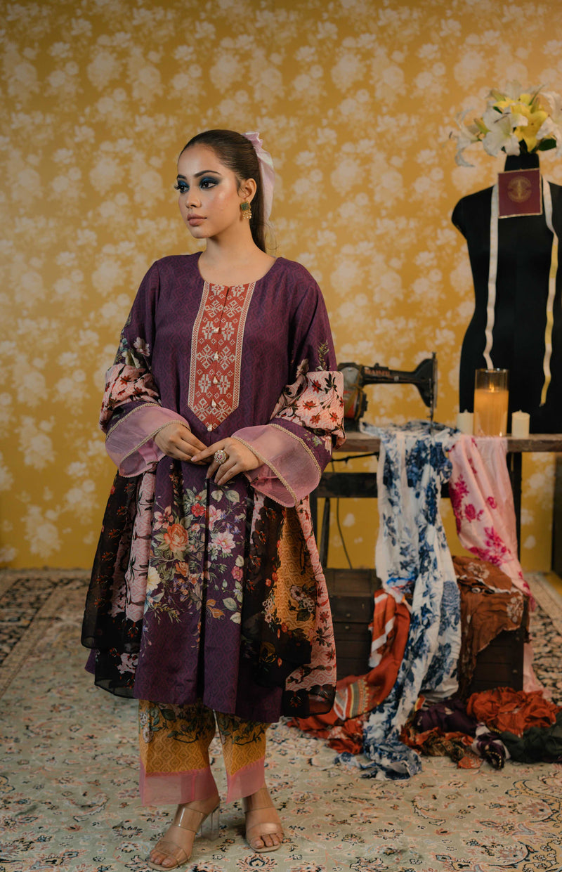 Muslin Cotton Suit- Purple
