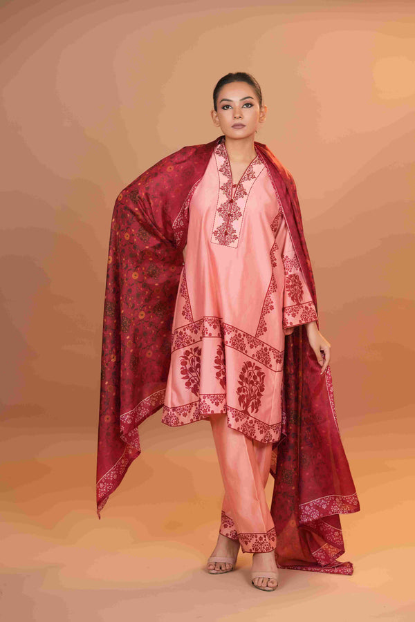 Tussar Chanderi Silk Suit - (Peach)