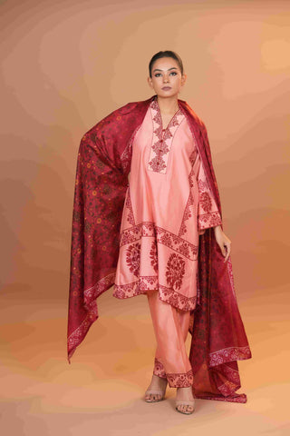 Tussar Chanderi Silk Suit - (Peach)