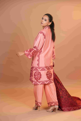 Tussar Chanderi Silk Suit - (Peach)