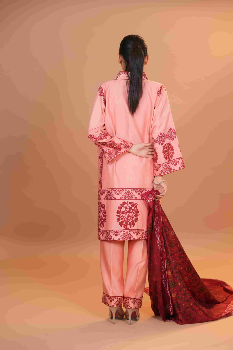 Tussar Chanderi Silk Suit - (Peach)