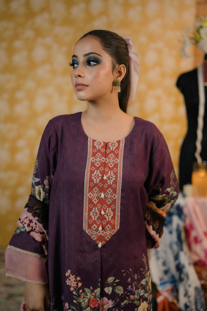 Muslin Cotton Suit- Purple