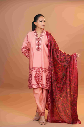Tussar Chanderi Silk Suit - (Peach)