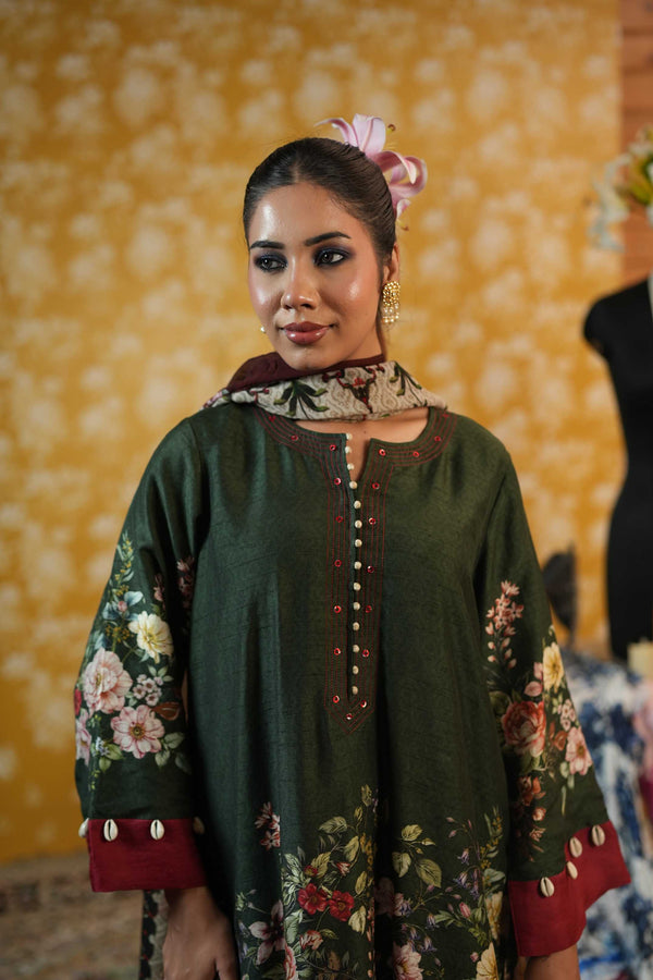 Dupion Silk Suit- Olive Green