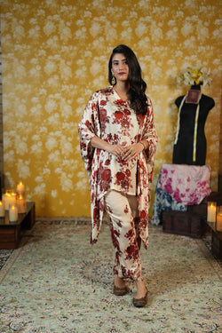 Silk Satin kaftaan & Trouser-Ivory