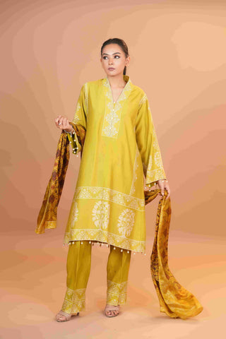 Tussar Chanderi Silk Suit - (Apple Green)