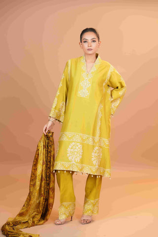 Tussar Chanderi Silk Suit - (Apple Green)