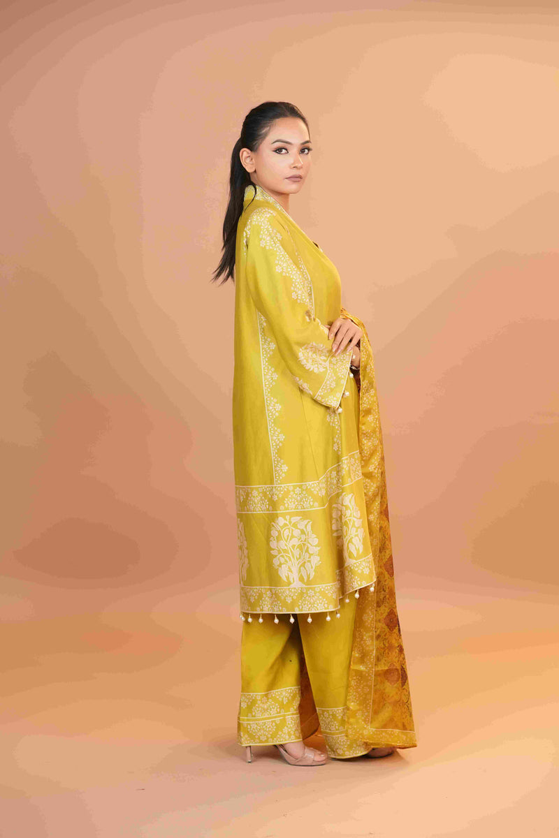 Tussar Chanderi Silk Suit - (Apple Green)