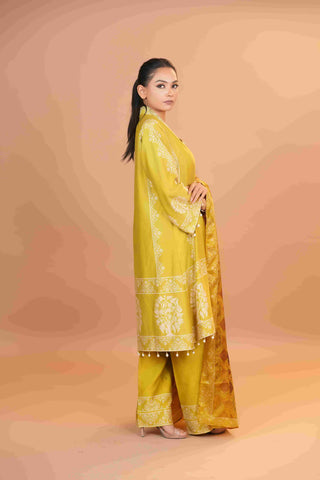 Tussar Chanderi Silk Suit - (Apple Green)