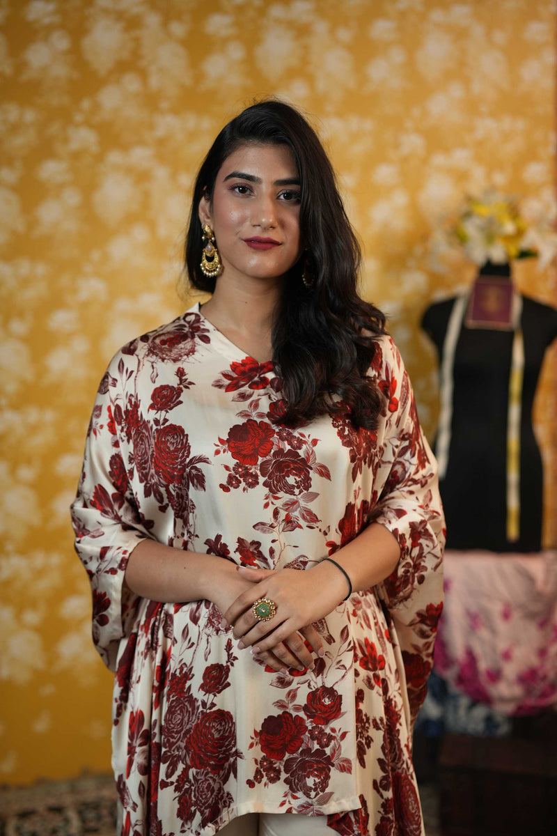Silk Satin kaftaan & Trouser-Ivory