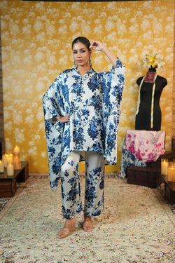 Silk Satin kaftaan & Trouser -Blue