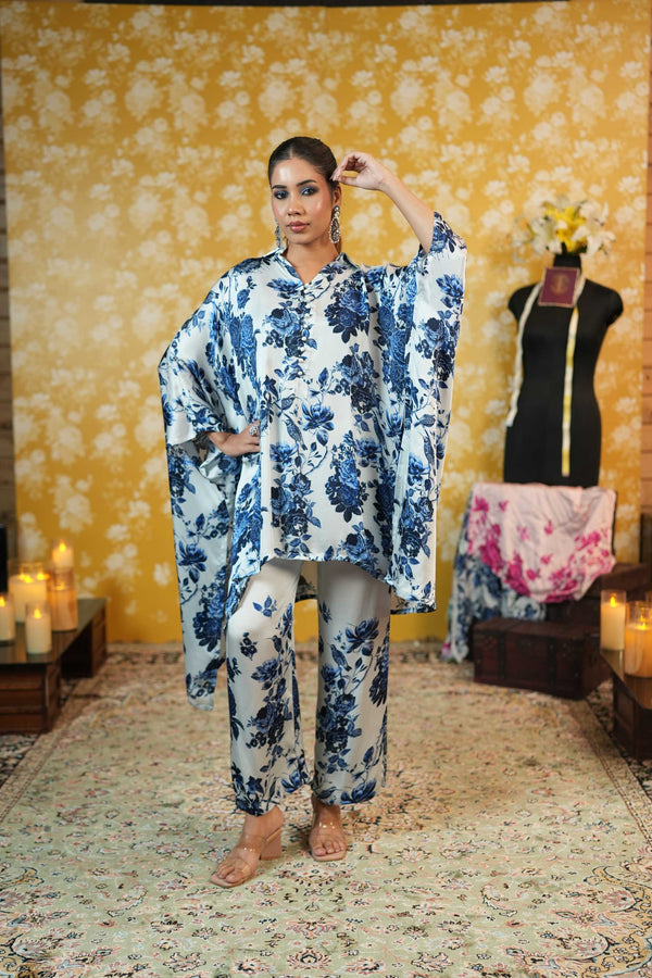 Silk Satin kaftaan & Trouser -Blue