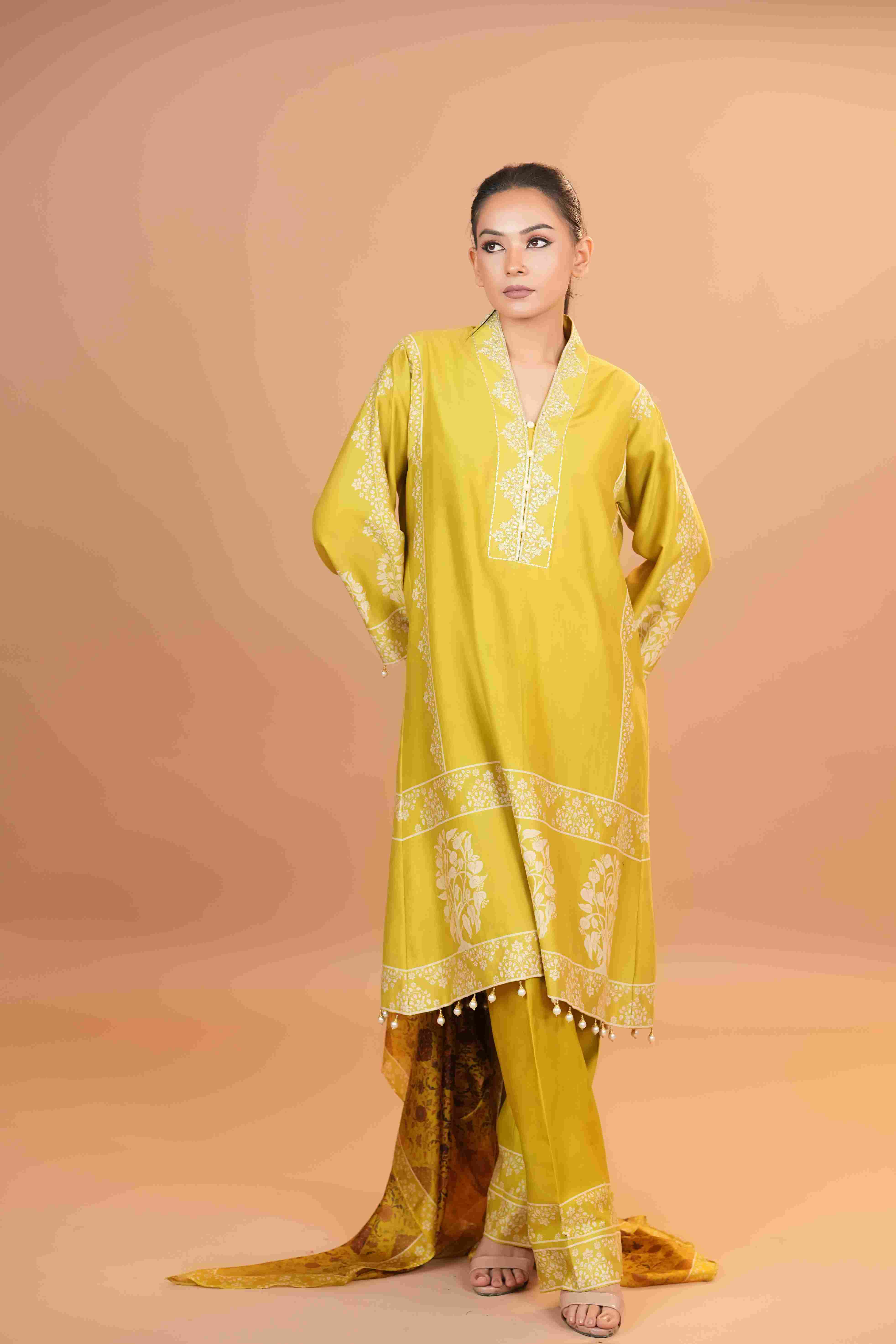 Tussar Chanderi Silk Suit - (Apple Green)