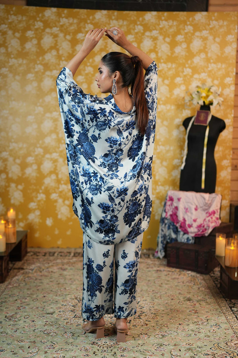 Silk Satin kaftaan & Trouser -Blue