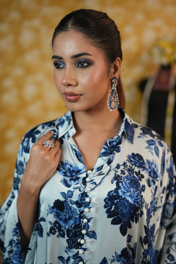Silk Satin kaftaan & Trouser -Blue