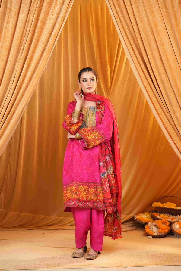 Silk Satin Mahakari Rangrez print - (Hot Pink)