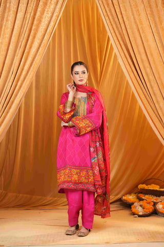 Silk Satin Mahakari Rangrez print - (Hot Pink)
