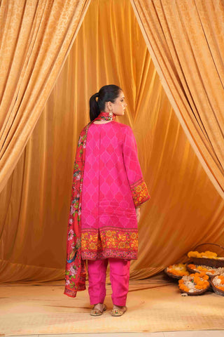 Silk Satin Mahakari Rangrez print - (Hot Pink)