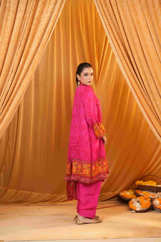 Silk Satin Mahakari Rangrez print - (Hot Pink)