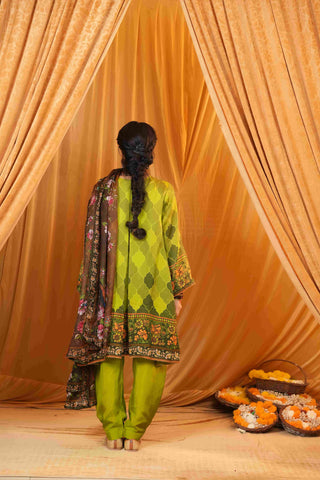 Silk Satin Mahakari Rangrez print - Green