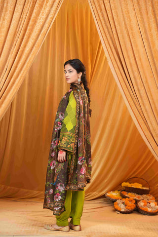 Silk Satin Mahakari Rangrez print - Green