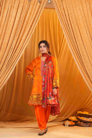 Silk Satin Mahakari Rangrez print - Red Orange