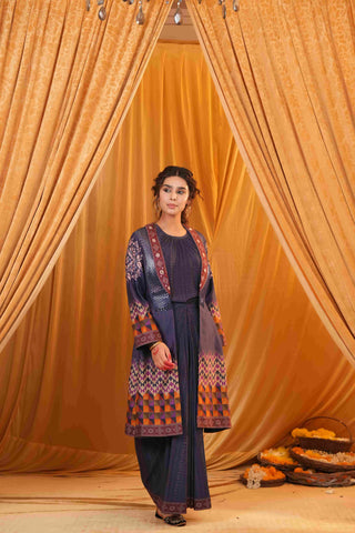 Mahalakari kantha work jacket - Blue