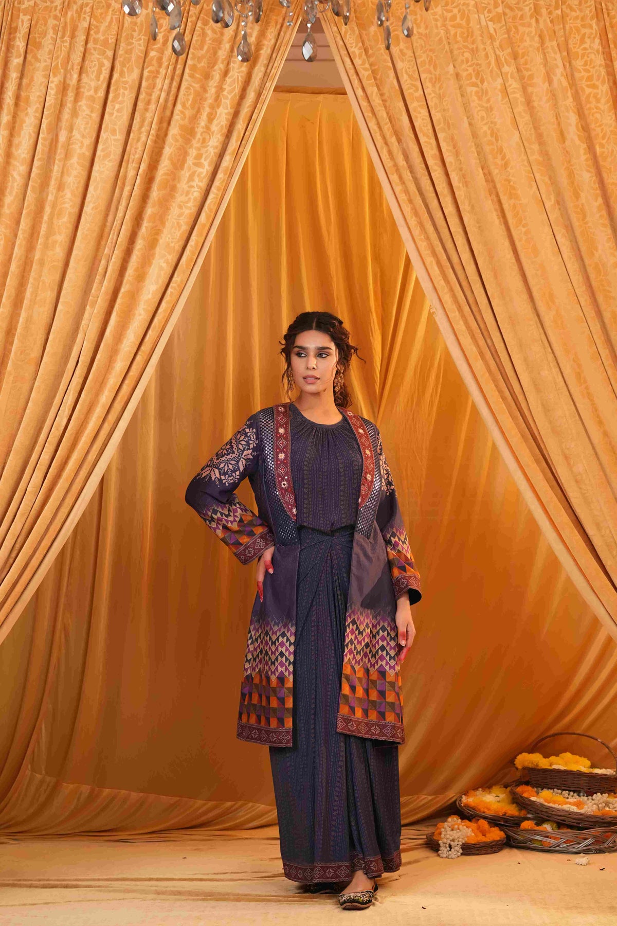 Mahalakari kantha work jacket - Blue
