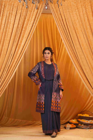 Mahalakari kantha work jacket - Blue