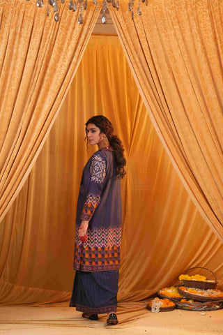 Mahalakari kantha work jacket - Blue