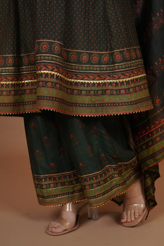 Mahalkari Rajwara Smokey effect Anarkali - (Olive Green)
