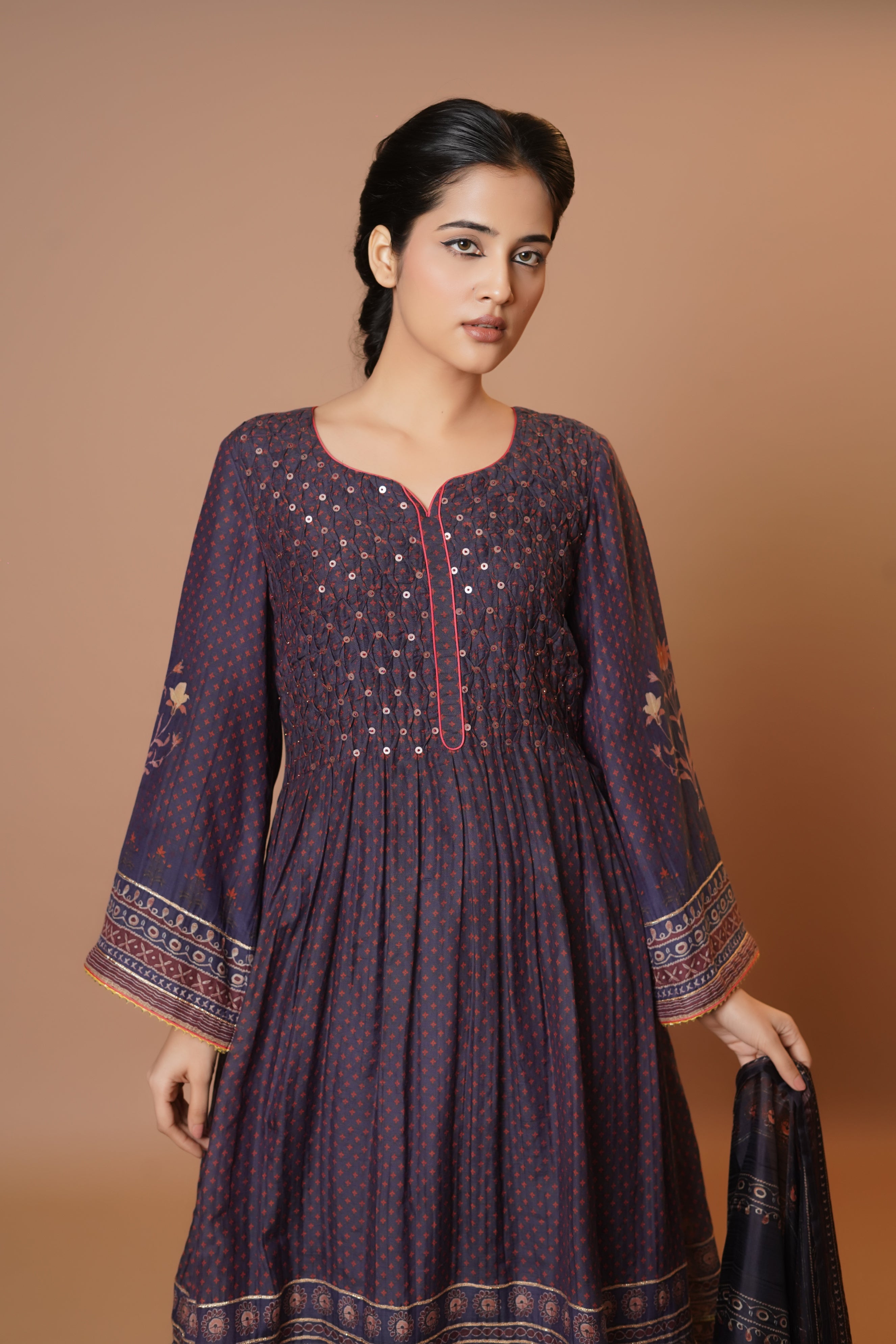 Mahalkari Rajwara Smokey effect Anarkali - Blue