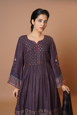 Mahalkari Rajwara Smokey effect Anarkali - Blue