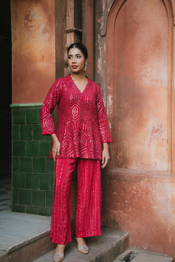 Crepe Satin-Mirror Work