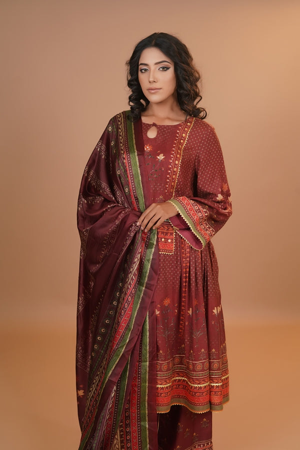 Maheshwari Silk Anarkali - Rose Brown