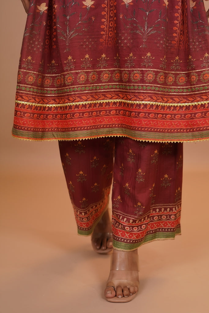 Maheshwari Silk Anarkali - Rose Brown