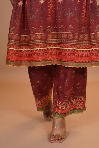 Maheshwari Silk Anarkali - Rose Brown