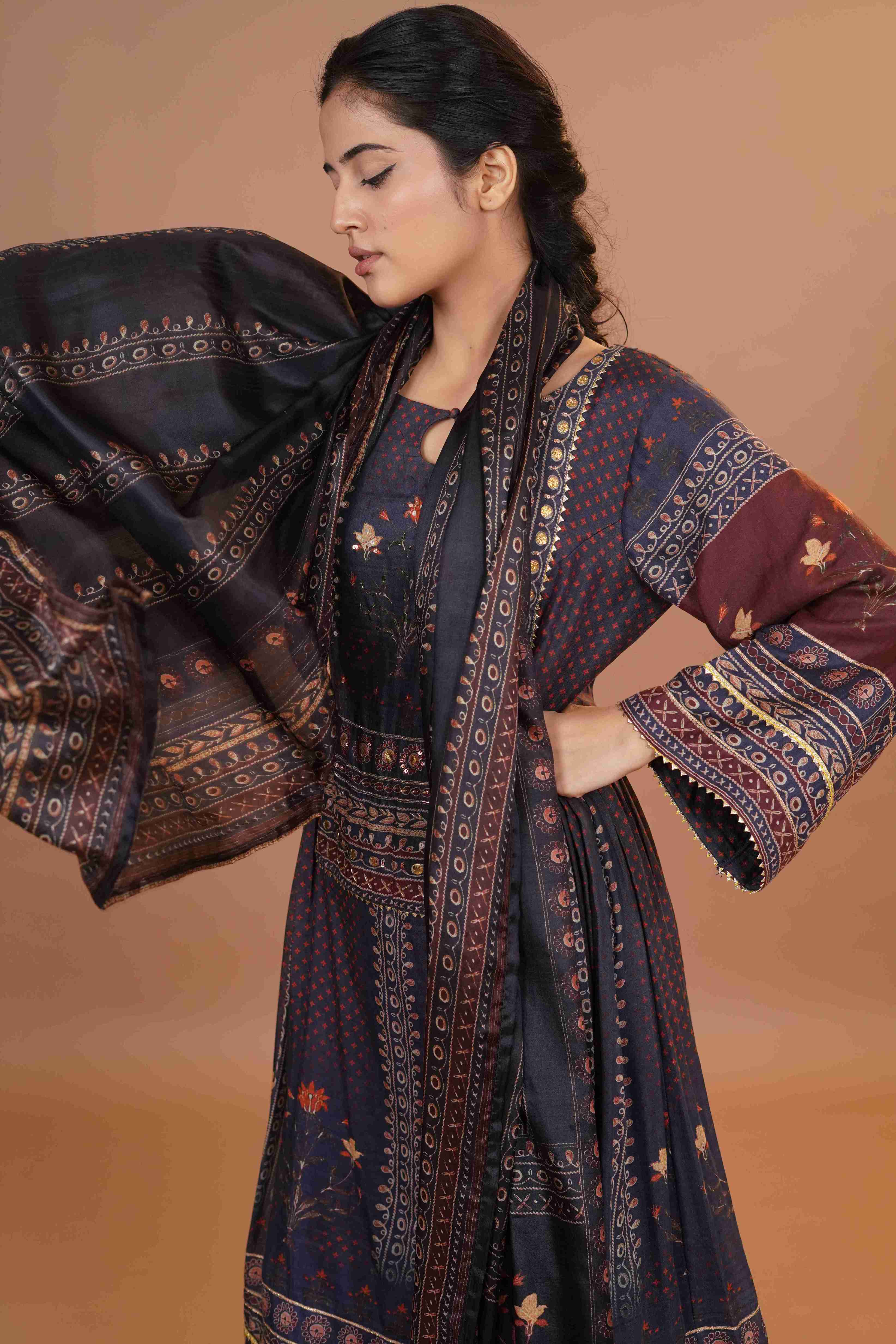 Maheshwari silk Anarkali - Blue