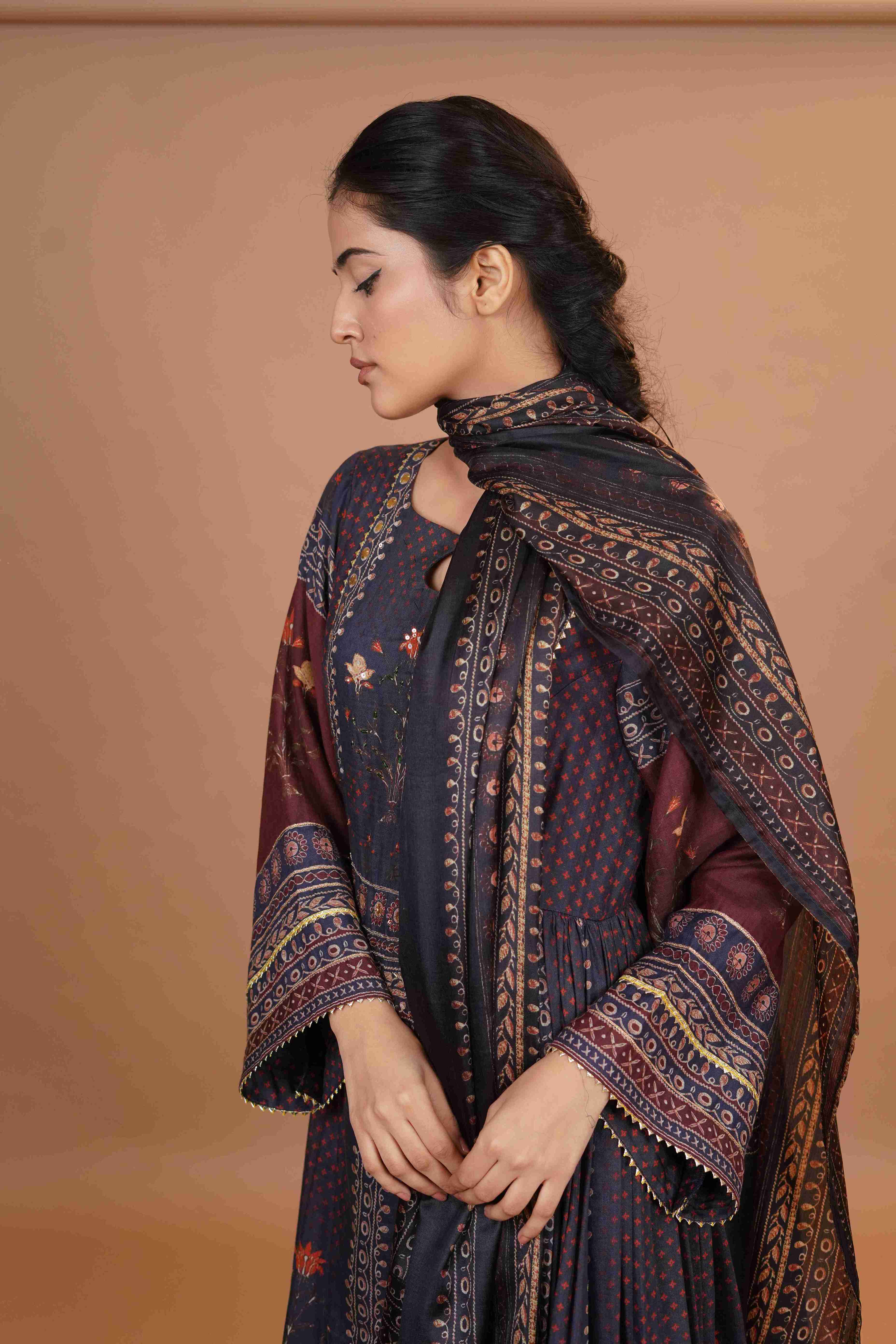 Maheshwari silk Anarkali - Blue