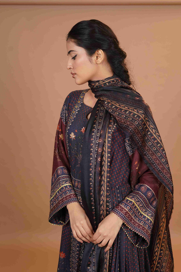 Maheshwari silk Anarkali - Blue