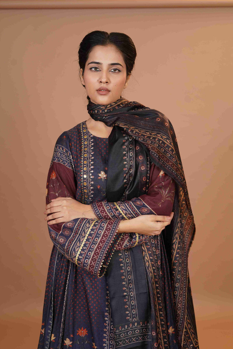 Maheshwari silk Anarkali - Blue