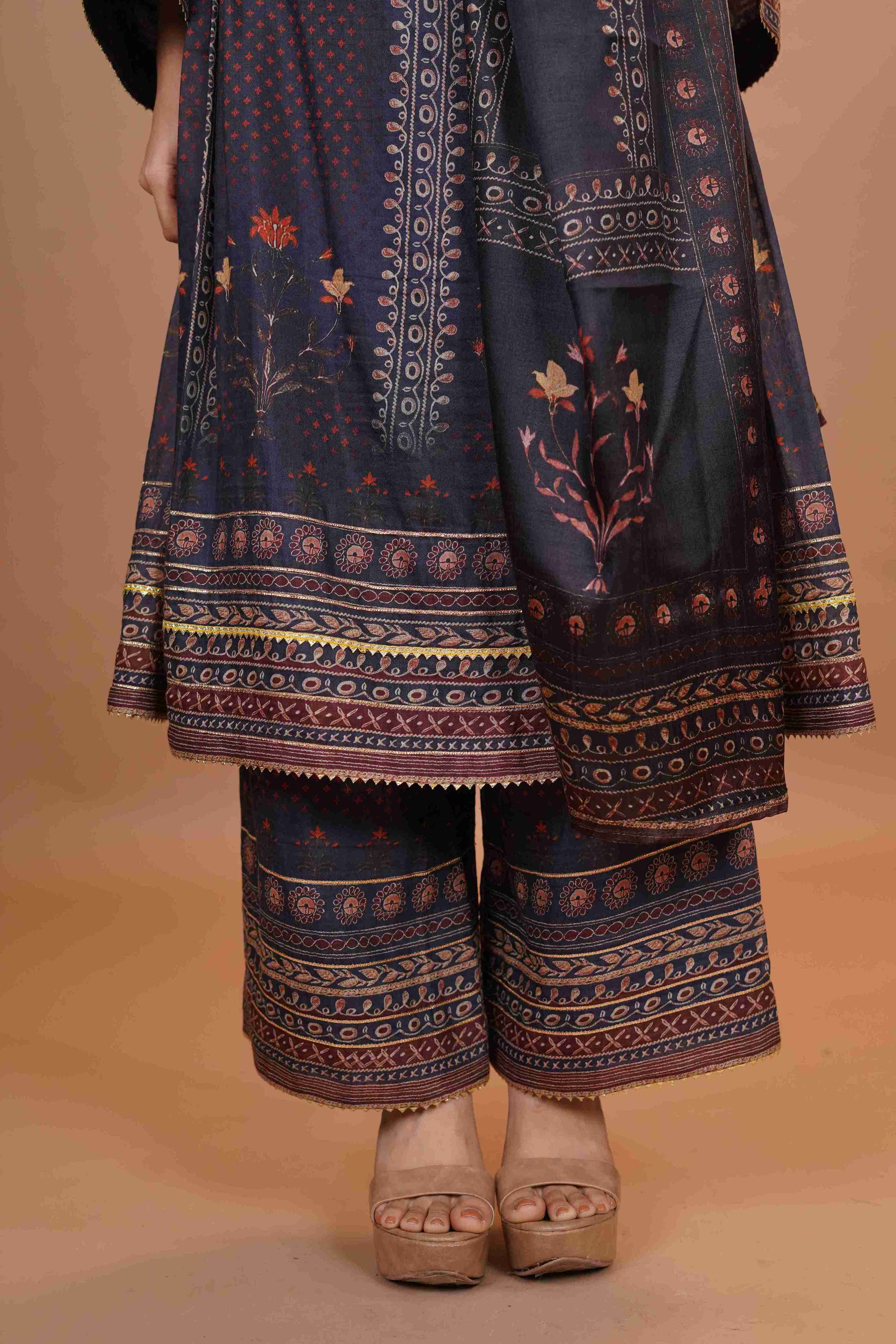 Maheshwari silk Anarkali - Blue