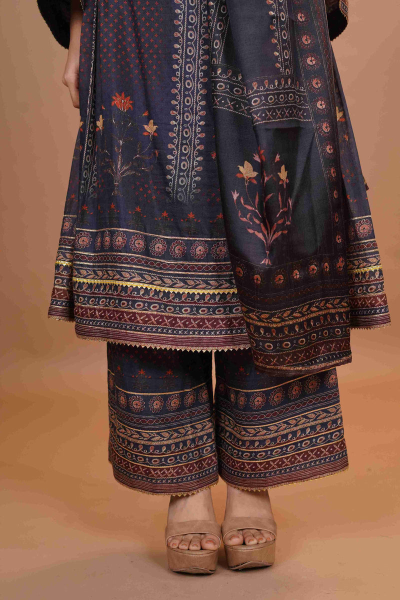 Maheshwari silk Anarkali - Blue