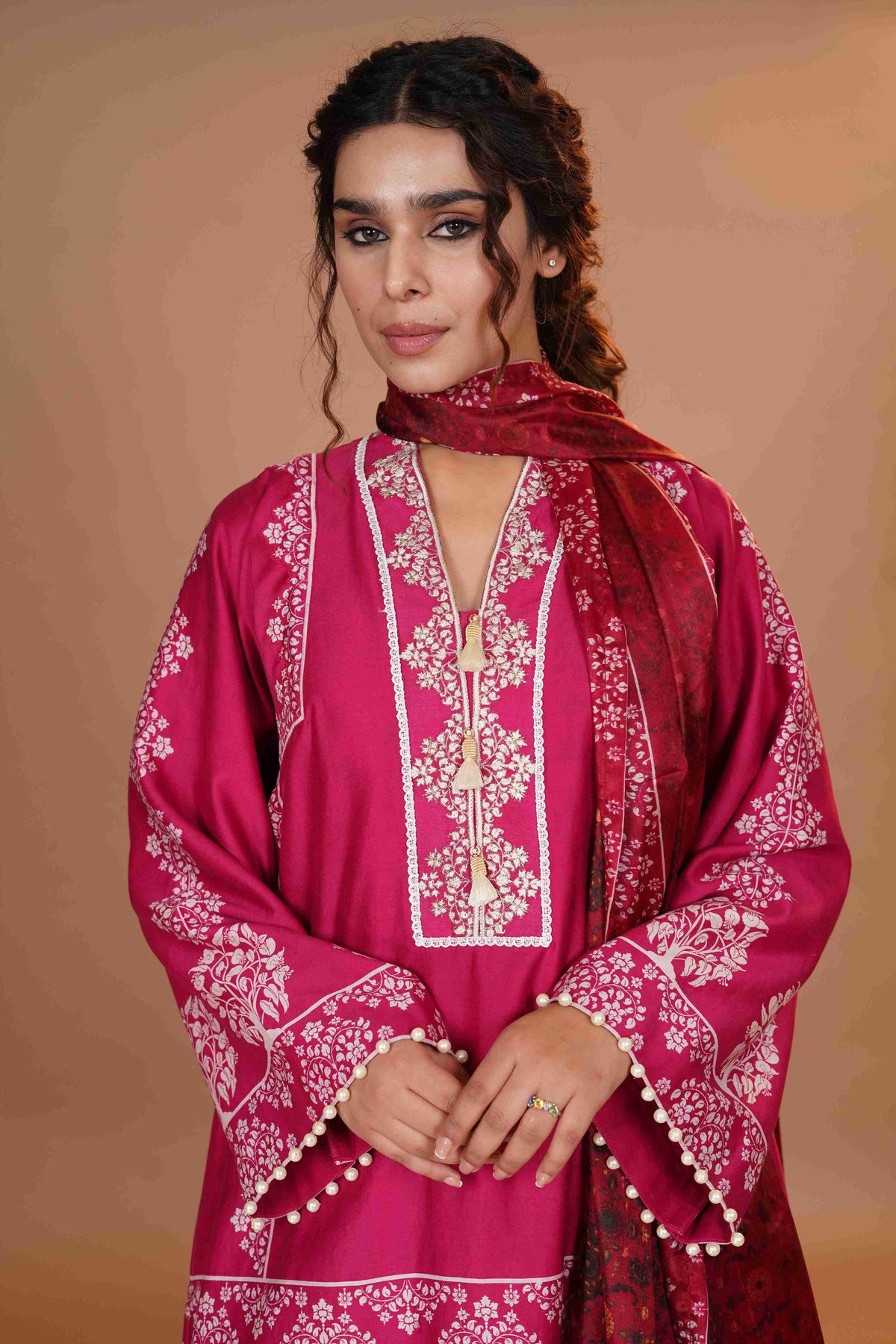 Tussar Chanderi Silk Suit - Magenta Pink