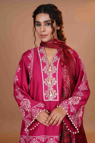 Tussar Chanderi Silk Suit - Magenta Pink