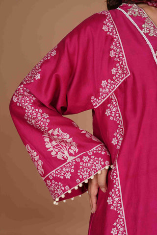 Tussar Chanderi Silk Suit - Magenta Pink