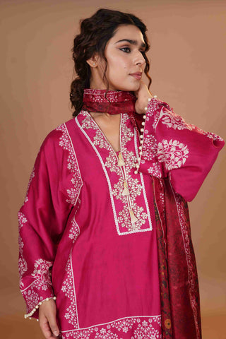 Tussar Chanderi Silk Suit - Magenta Pink