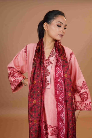 Tussar Chanderi Silk Suit - (Peach)